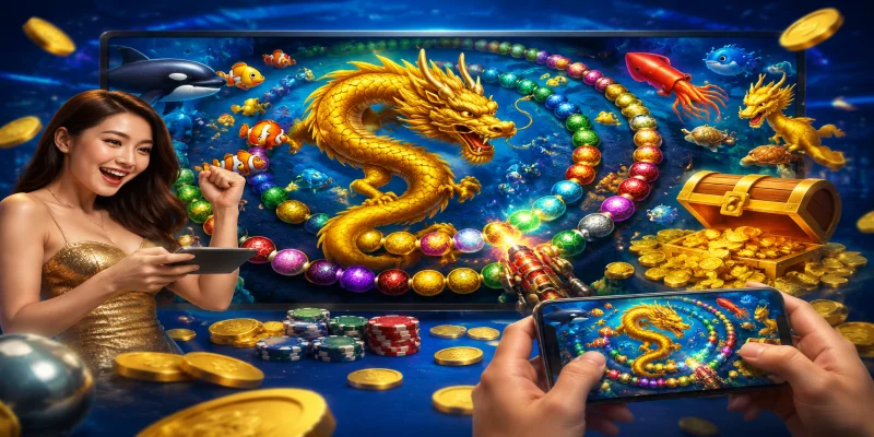 Giao diện sảnh cược bắn cá rồng zuma trực tuyến với đồ họa 3D sống động tại DF99
