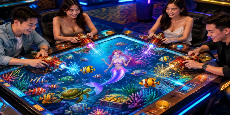 Giao diện sảnh game bắn cá nhân ngư đầy màu sắc với các biểu tượng sinh vật biển sinh động tại DF99